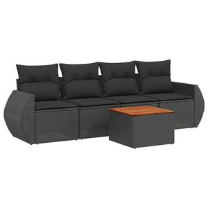 vidaXL Set mobilier de grădină cu perne, 5 piese, negru, poliratan