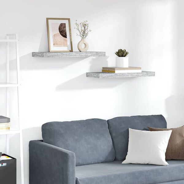 vidaXL Rafturi perete suspendate, 2 buc., gri beton 60x23,5x3,8 cm MDF