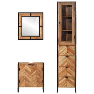 vidaXL Set mobilier de baie, 3 piese, fier și lemn masiv de acacia