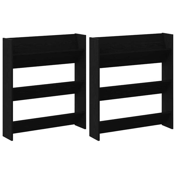 vidaXL Dulap pentru pantofi cu raft 2 pcs Stejar Negru 85 x 18 x 90 cm