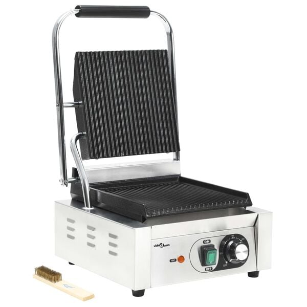 vidaXL Grill Panini cu striații, 31x30,5x20 cm, inox, 1800 W