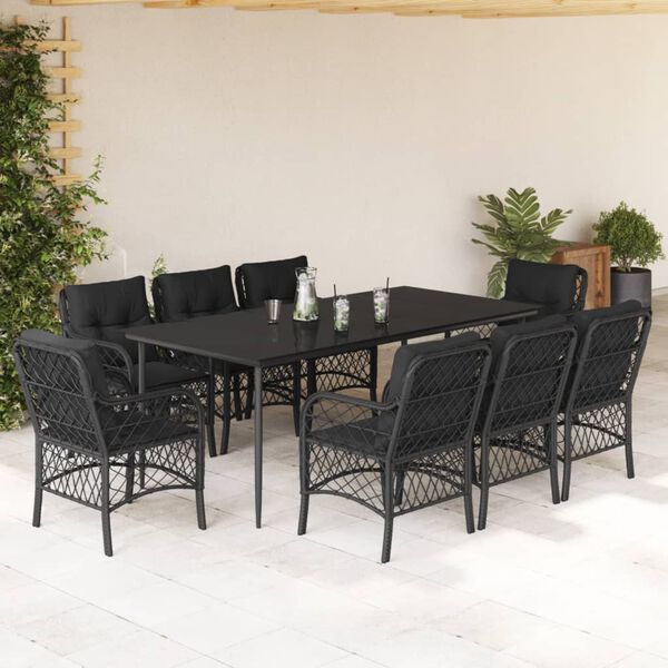 vidaXL Set mobilier de grădină cu perne, 9 piese, negru, poliratan
