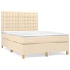 vidaXL Pat box spring cu saltea, crem, 140x200 cm, textil