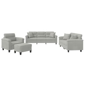vidaXL Set de canapele cu perne, 4 piese, gri deschis, microfibră