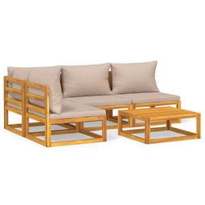 vidaXL Set mobilier de grădină cu perne gri taupe, 5 piese, lemn masiv