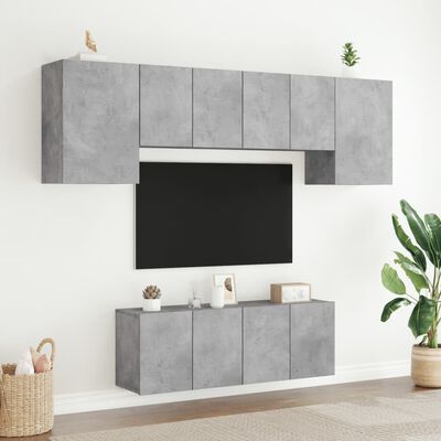 vidaXL Unități TV de perete, 6 piese, gri beton, lemn prelucrat