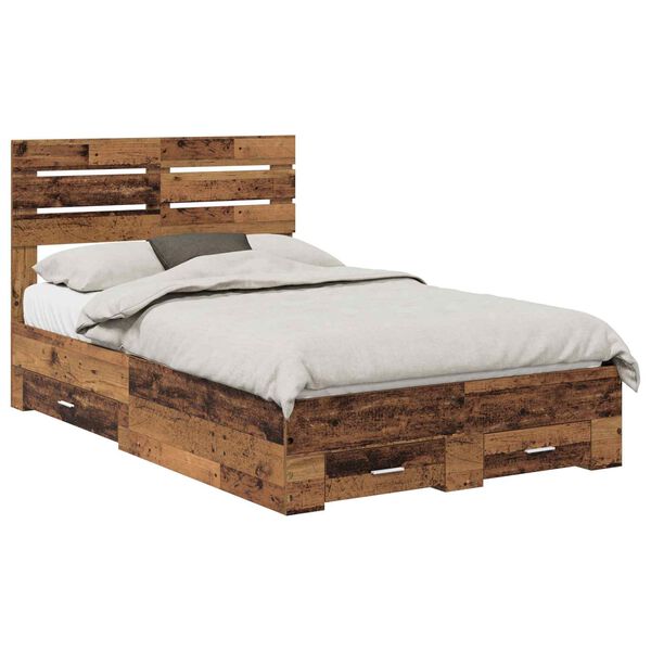 vidaXL Cadru de pat cu sertar cu headboard cu depozitare Lemn compozit