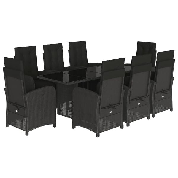 vidaXL Set mobilier de grădină cu perne, 9 piese, negru, poliratan