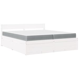 vidaXL Pat cu sertare și saltea, alb, 200x200 cm, lemn masiv pin