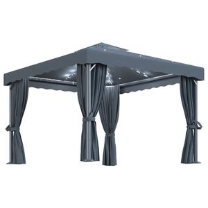 vidaXL Pavilion cu perdele & șiruri lumini LED, antracit, 3x3 m