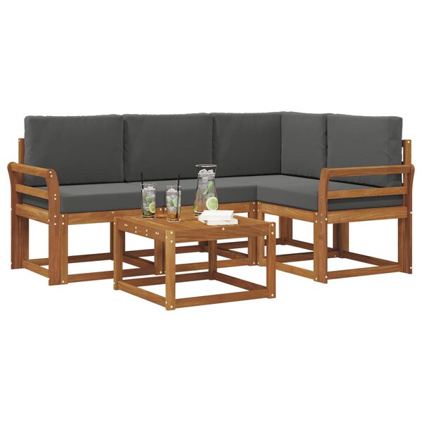 vidaXL Set de canapele de exterior cu pernă 5 pcs Natural și Antracit