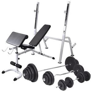 vidaXL Bancă fitness cu rastel greutăți, set haltere/gantere, 120 kg
