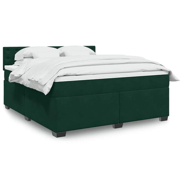 vidaXL Pat box spring cu saltea, verde &icirc;nchis, 180x200 cm, catifea