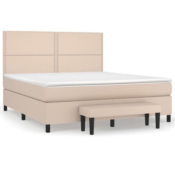 vidaXL Pat box spring cu saltea, cappuccino, 180x200cm piele ecologică
