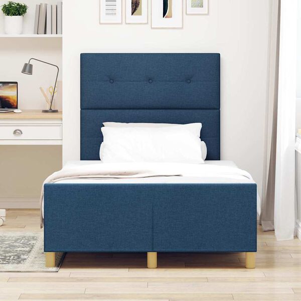 vidaXL Cadru de pat cu headboard albastru 120 x 190 cm țesătură