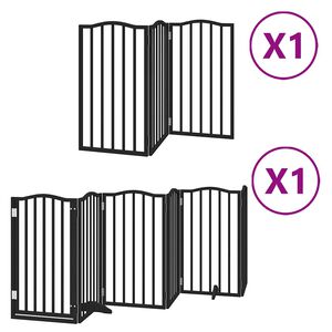 vidaXL Poartă c&acirc;ini pliabilă cu ușă 9 panouri negru, 450 cm, lemn plop