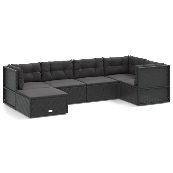 vidaXL Set mobilier de grădină cu perne, 6 piese, negru, poliratan