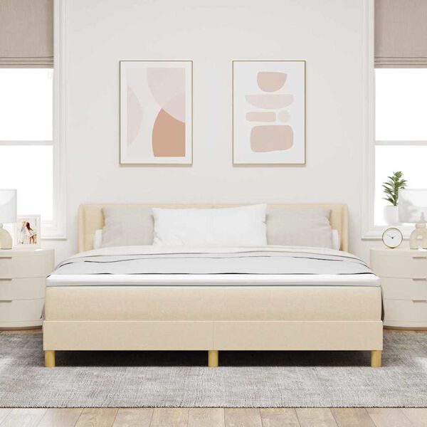 vidaXL Pat cu arcuri cu saltea Crem 200 x 180 cm Poliester