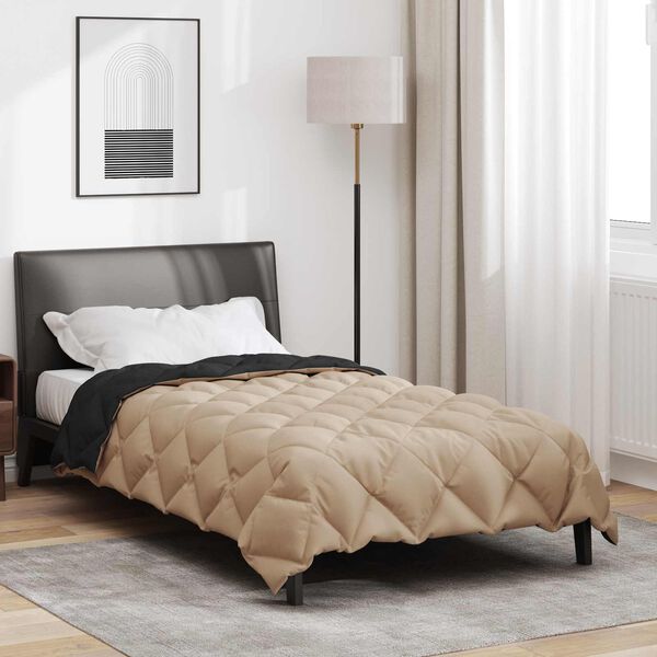 vidaXL Duvet de iarnă Negru și Taupe 200 x 140 cm Microfibră