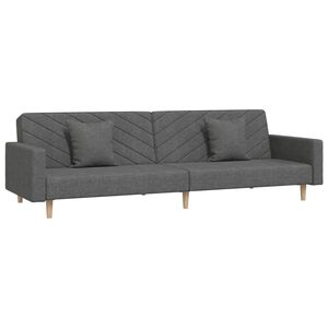 vidaXL Canapea extensibilă cu 2 locuri, 2 perne, gri &icirc;nchis, textil