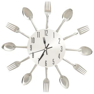 vidaXL Ceas de perete model lingură/furculiță argintiu 31 cm aluminiu
