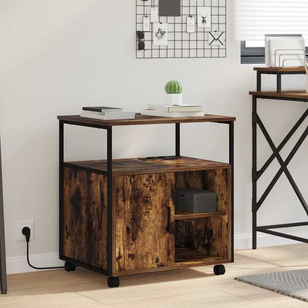 vidaXL Cabinet cu Stație de &Icirc;ncărcare Stejar fumuriu 61 x 46 x 67 cm