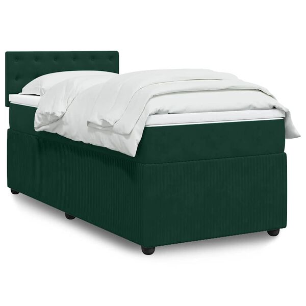 vidaXL Pat box spring cu saltea, verde &icirc;nchis, 100x200 cm, catifea