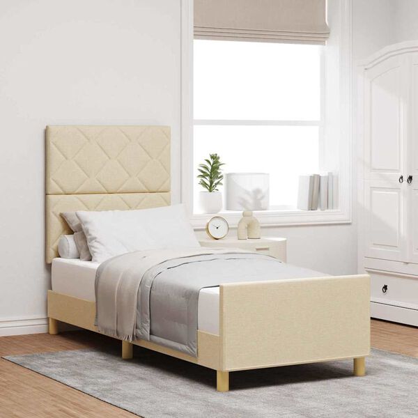 vidaXL Cadru de pat cu headboard Crem 80 x 200 cm țesătură