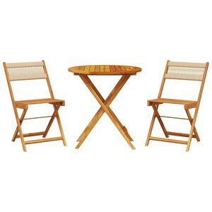 vidaXL Set mobilier bistro, 3 piese, bej, polipropilenă și lemn masiv