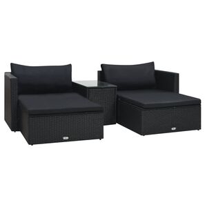 vidaXL Set mobilier de grădină cu perne, 5 piese, negru, poliratan