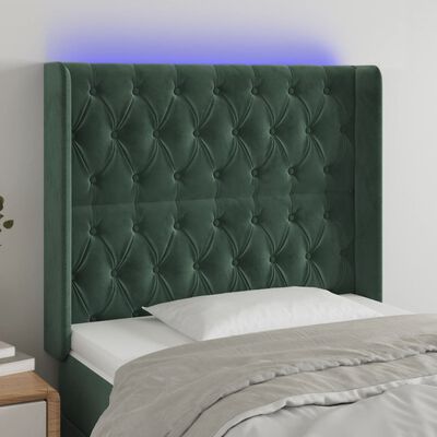 vidaXL Tăblie de pat cu LED, verde închis, 103x16x118/128 cm, catifea