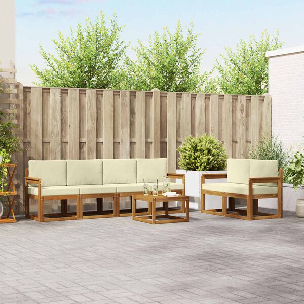 vidaXL Set de canapele de exterior cu pernă 7 pcs Natural și Crem