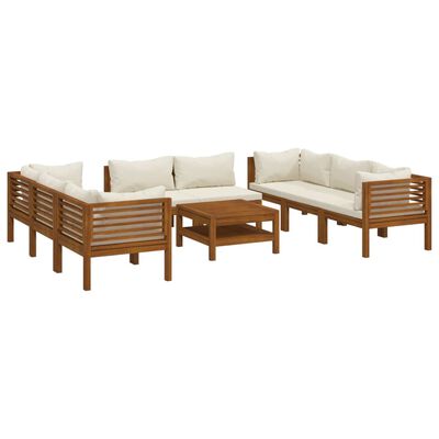 vidaXL Set mobilier de grădină, perne crem, 9 piese, lemn masiv acacia