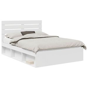 vidaXL Cadru de pat cu headboard Alb 160 x 200 cm Lemn de pin masiv