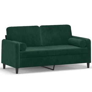 vidaXL Canapea cu 2 locuri cu pernuțe, verde &icirc;nchis, 140 cm, catifea