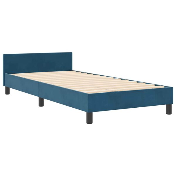 vidaXL Pat cu arcuri cu headboard Albastru &icirc;nchis 90 x 190 cm Catifea