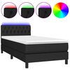 vidaXL Pat cu arcuri, saltea și LED, negru, 90x190 cm, textil