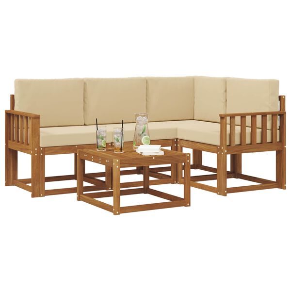 vidaXL Set de canapele de exterior cu pernă 5 pcs Natural și Bej