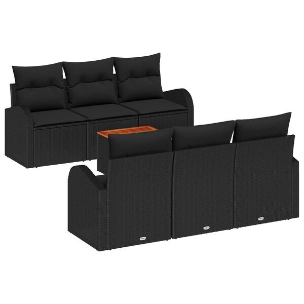 vidaXL Set de canapele pentru grădină cu pernă 7 pcs Negru poliratan
