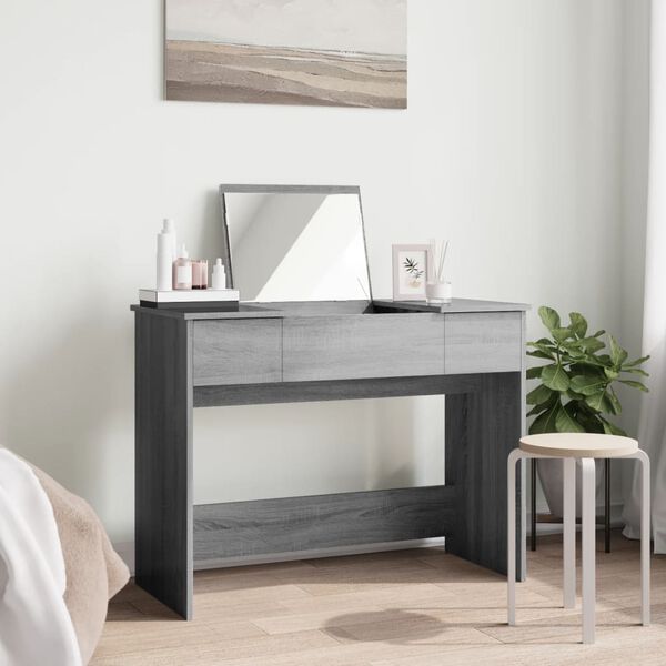 vidaXL Masă de toaletă cu oglindă, gri sonoma, 100x45x76 cm