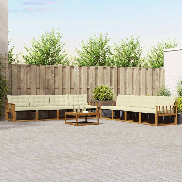 vidaXL Set de canapele de exterior cu pernă 9 pcs Natural și Crem