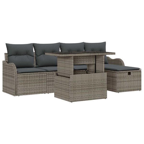 vidaXL Set de canapele pentru grădină cu pernă 6 pcs Gri Rattan poli
