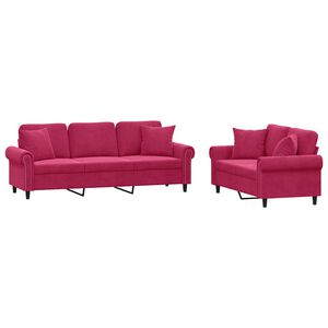 vidaXL Set canapele cu perne, 2 piese, roșu vin, catifea