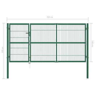 vidaXL Poartă gard de grădină cu stâlpi, verde, 350 x 140 cm, oțel