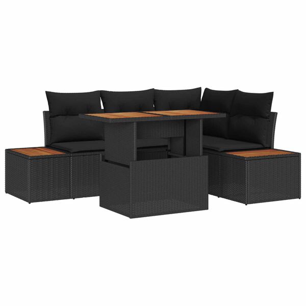 vidaXL Set de canapele pentru grădină 5 pcs Negru Rattan poli