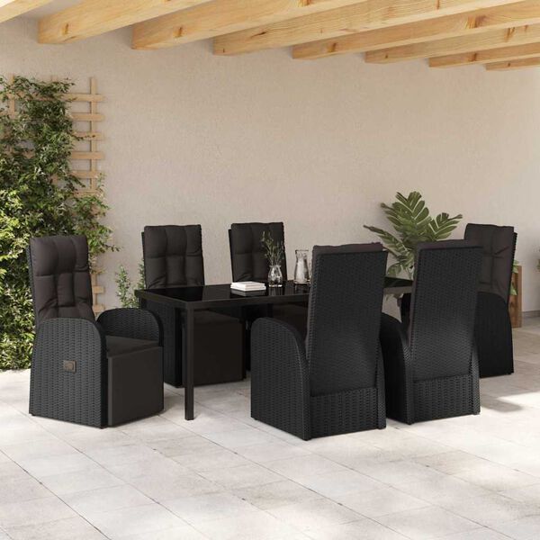 vidaXL Set de masă pentru grădină cu pernă 7 pcs Negru poliratan