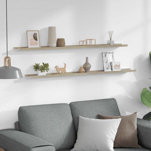 vidaXL Rafturi de perete, 2 buc., alb și stejar sonoma, 115x9x3 cm