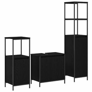 vidaXL Set de mobilier pentru baie 3 pcs Stejar Negru Lemn compozit