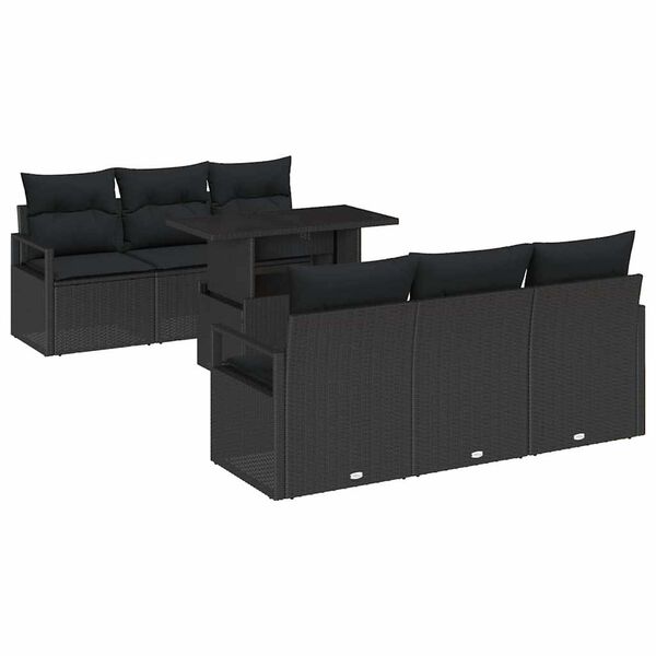 vidaXL Set de canapele pentru grădină cu pernă 7 pcs Negru poliratan