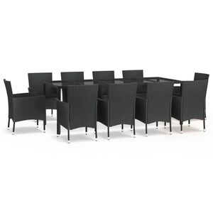 vidaXL Set mobilier de exterior cu perne, 11 piese, negru, poliratan